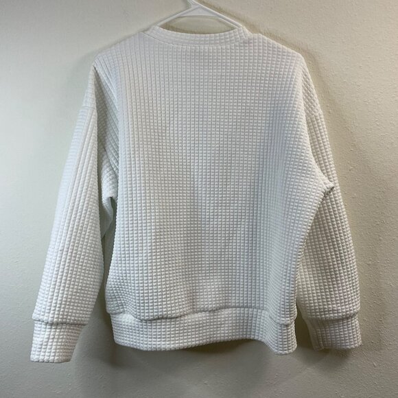 Dazy White Textured Waffle-Knit Crewneck Pullover Sweater M - Picture 8 of 11